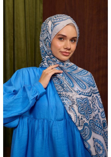 İpekhan Soft Pamuk Etro Desen Şal 3048-01 Mavi Gri modelleri