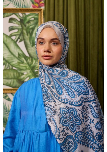 İpekhan Soft Pamuk Etro Desen Şal 3048-01 Mavi Gri fırsatları