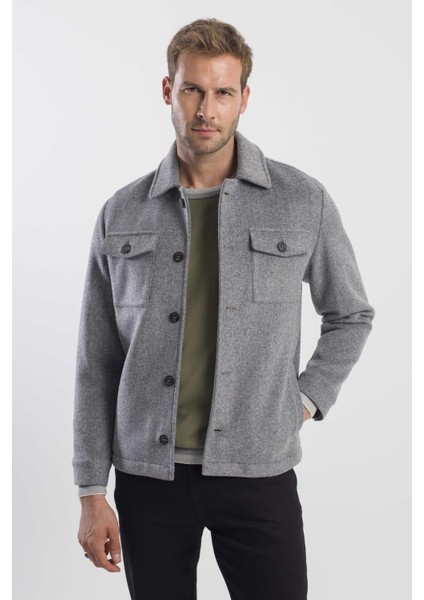 Gri Comfort Fit Bebe Yaka Yünlü Mont