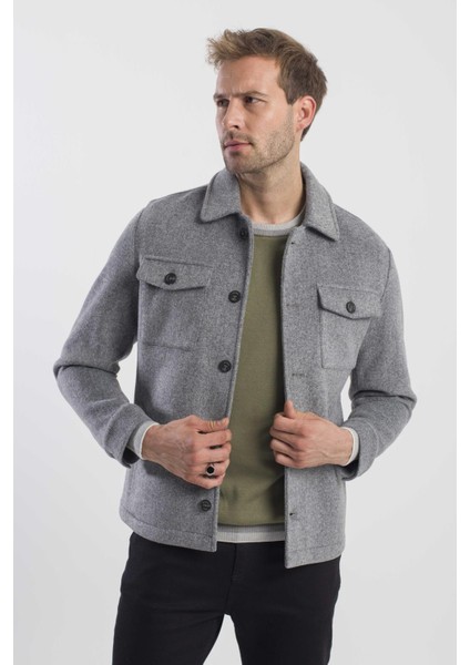 Gri Comfort Fit Bebe Yaka Yünlü Mont modelleri