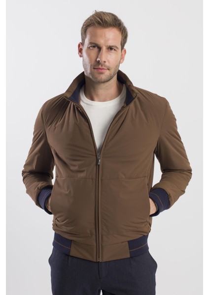 Camel Comfort Fit Dik Yaka Mont