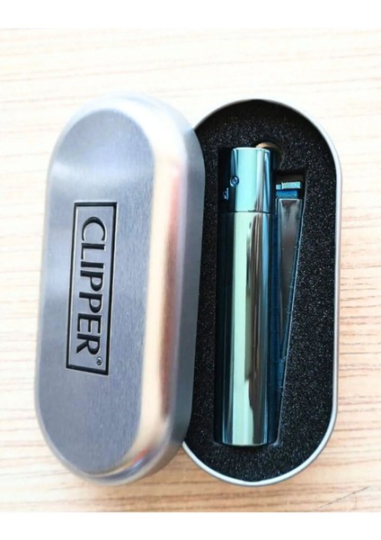 Parlak Deep Blue Taşlı Çakmak Metal Kutulu
