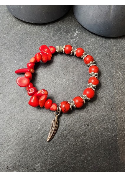 Kırık ve Sıkma Kırmızı Mercan Orjinal Doğal Taş Kadın Bileklik Model-2 / Cilt Güzelliği, Sevgi, Denge, Sağlık modelleri