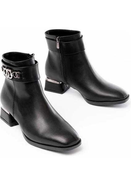 RM-502 Siyah Toka Aksesuarlı Topuklu Fermuarlı Günlük Kadın Bot modelleri