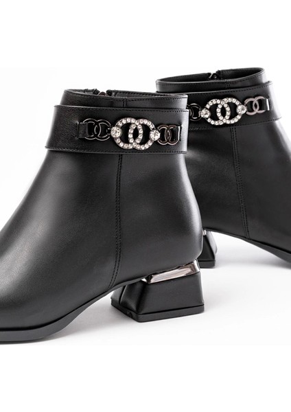 RM-502 Siyah Toka Aksesuarlı Topuklu Fermuarlı Günlük Kadın Bot fırsatları