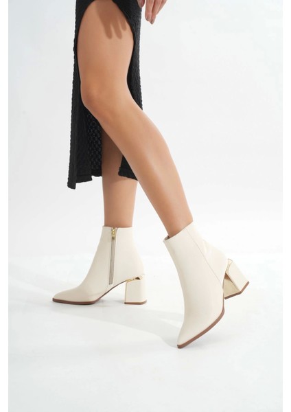 DNZ-409 Bej Fermuarlı Topuklu Kadın Günlük Bot fiyatları