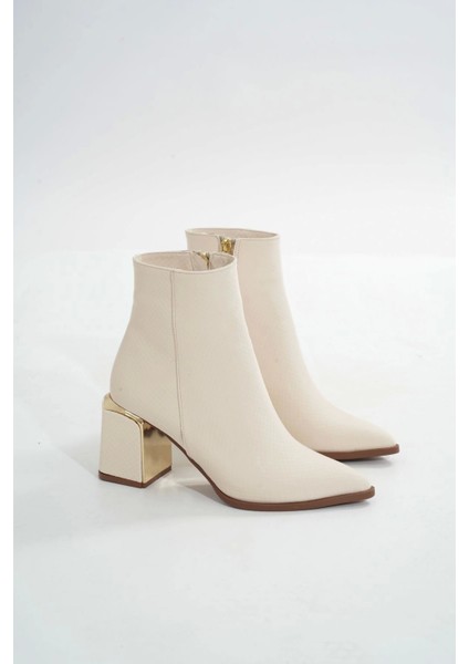 DNZ-409 Bej Fermuarlı Topuklu Kadın Günlük Bot modelleri