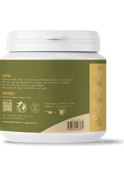 Easytoss Kullanılmış Yağı Organik Atığa Dönüştüren Bitki Bazlı Kızartma Yağı Katılaştırıcı 220 gr