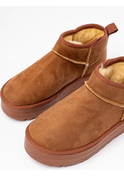 NDR-2850 Taba Süet Içi Kürklü Kışlık Kapalı Burun Kadın Günlük Terlik modelleri