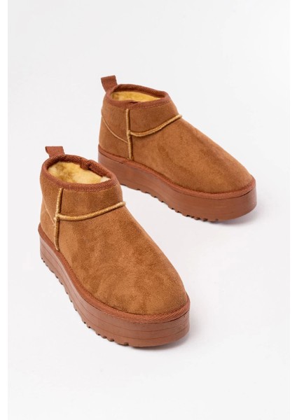 NDR-2850 Taba Süet Içi Kürklü Kışlık Kapalı Burun Kadın Günlük Terlik fırsatları