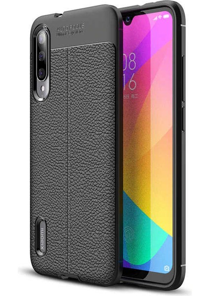Xiaomi Mi 9 Lite Kılıf Niss Deri Görünümlü Silikon + Ekran Koruyucu
