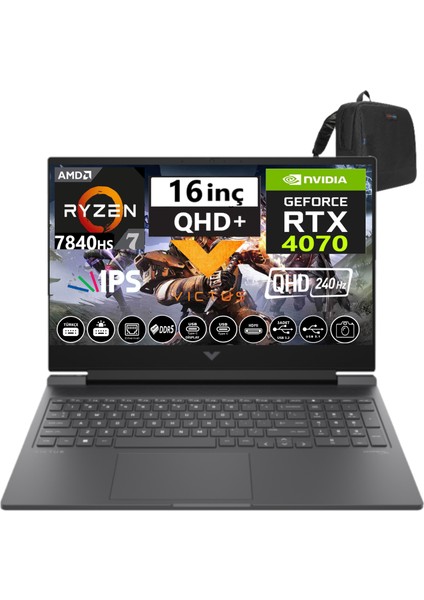 Victus 16-S0001NT Ryzen 7 7840HS 48GB Ddr5 2tb SSD 8GB/RTX4070 WINDOWS11HOME 16" 240Hz 3ms Qhd IPS Taşınabilir Bilgisayar W7Z4L9EA31+WEBLEGELSINÇANTA