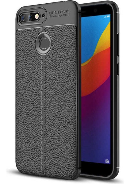 Huawei Y7 2018 Kılıf Niss Deri Görünümlü Silikon + Ekran Koruyucu