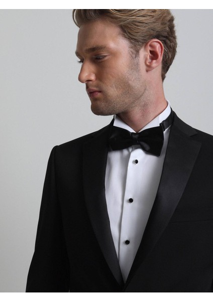 Siyah Slim Fit Kelebek Yaka Dokuma Smokin Takım Elbise