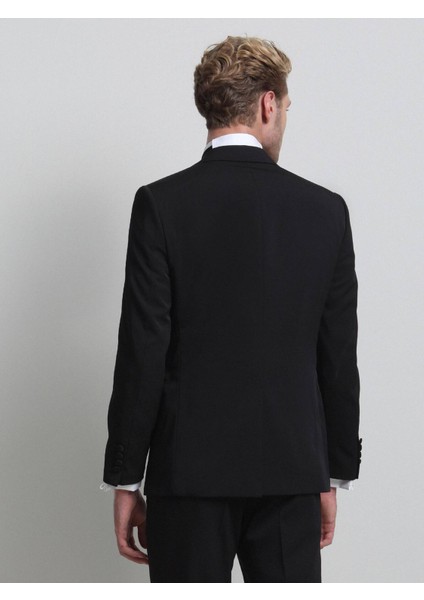 Siyah Slim Fit Kelebek Yaka Dokuma Smokin Takım Elbise