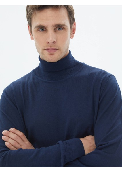 İndigo Tam Balıkçı Yaka Düz Örgü Yün Karışımlı Triko Kazak modelleri