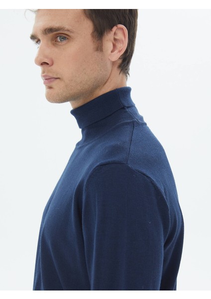 İndigo Tam Balıkçı Yaka Düz Örgü Yün Karışımlı Triko Kazak indirimleri