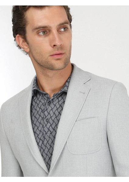 Gri Düz Modern Fit Ceket
