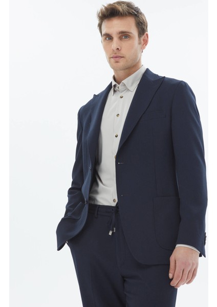 Lacivert Desenli Modern Fit Takım Elbise