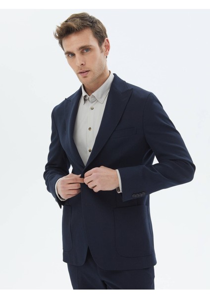 Lacivert Desenli Modern Fit Takım Elbise