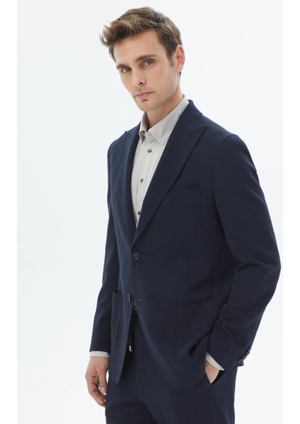 Lacivert Desenli Modern Fit Takım Elbise