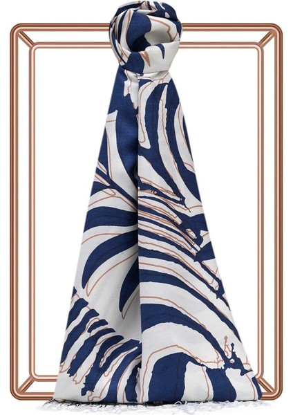 Ipekevi Palmiye Desenli Ipek Şal 06000-KOYU Lacivert