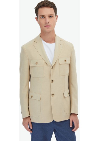 Bej Düz Modern Fit Ceket