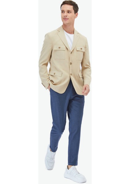 Bej Düz Modern Fit Ceket