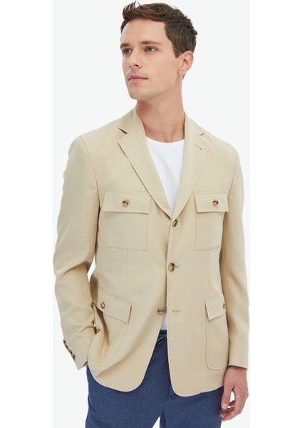 Bej Düz Modern Fit Ceket