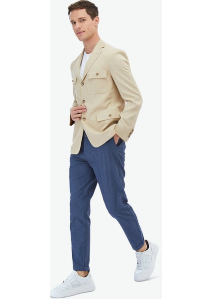 Bej Düz Modern Fit Ceket