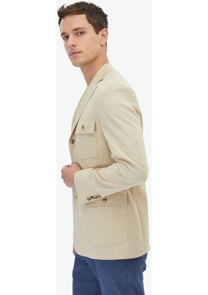 Bej Düz Modern Fit Ceket