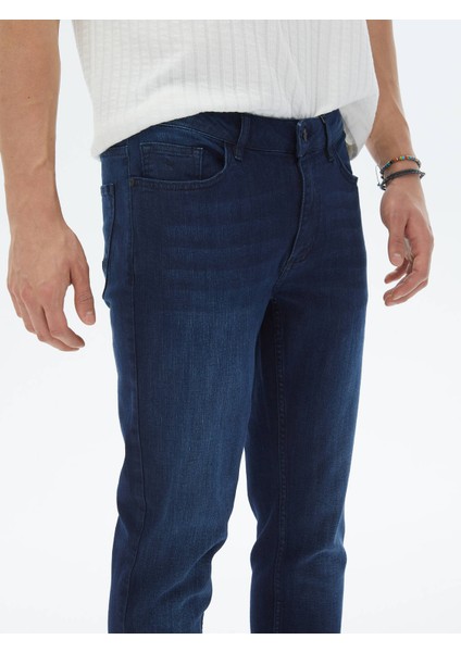 Lacivert Slim Fit Denim Pamuk Karışımlı Pantolon