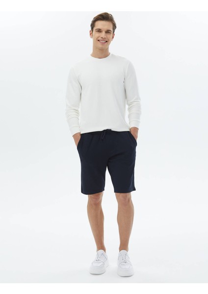 Lacivert Düz Örme Jogging Fit Casual Bermuda