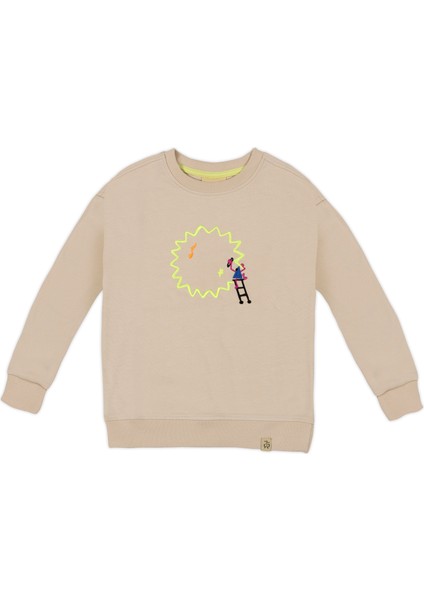 Beetlebeez Çocuk Bisiklet Yaka Nakışlı Sweatshirt - Bej