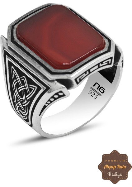 Akik Taşlı Örgü Model 925 Ayar Gümüş Erkek Yüzük 201023362