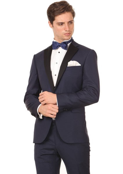 Saks Slim Fit Kelebek Yaka Dokuma Smokin Takım Elbise
