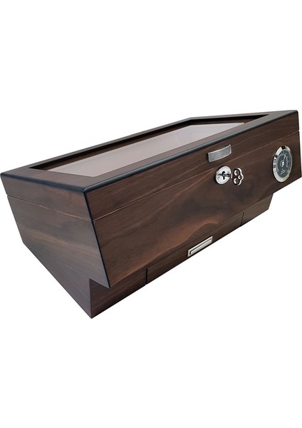 Kahverengi Çekmeceli Camlı Humidor Puro Kutusu RC15X
