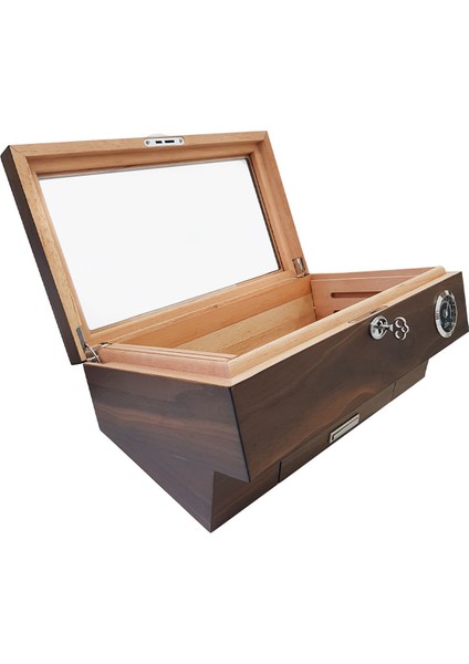 Kahverengi Çekmeceli Camlı Humidor Puro Kutusu RC15X