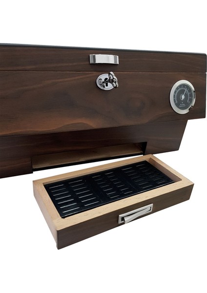 Kahverengi Çekmeceli Camlı Humidor Puro Kutusu RC15X