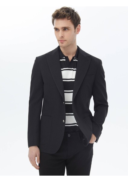 Siyah Çizgili Modern Fit Pamuk Karışımlı Ceket modelleri