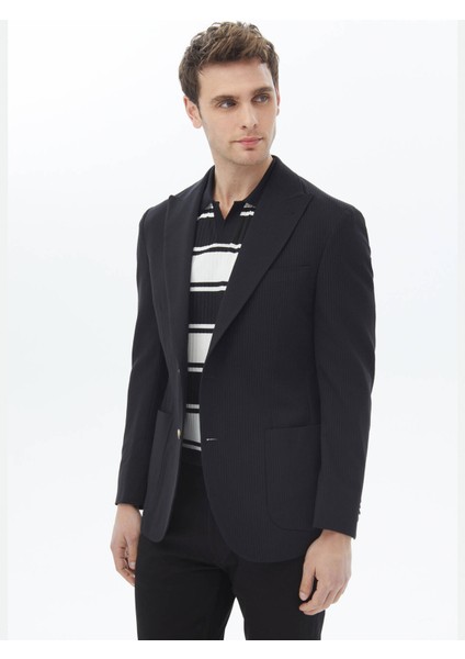 Siyah Çizgili Modern Fit Pamuk Karışımlı Ceket fırsatları