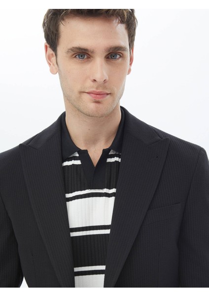 Siyah Çizgili Modern Fit Pamuk Karışımlı Ceket indirimleri
