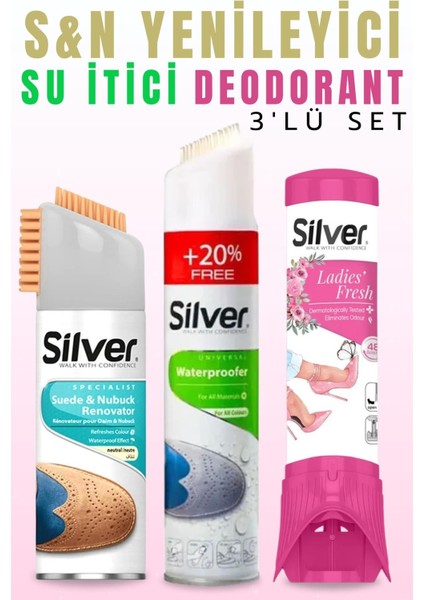 Su İtici Sprey + Süet Nubuk Natural Sprey + Kadın Deodorant 3'lü Set