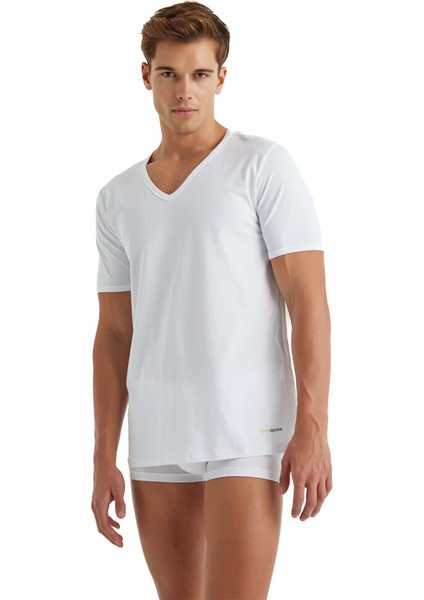 9239 ERKEK TENDER COTTON V YAKA KISA KOL BEYAZ T-SHİRT