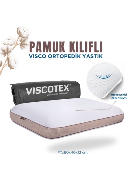 Pamuk Kılıflı Medium Visco Ortopedik Yastık, Kahverengi, 60X40X13 cm