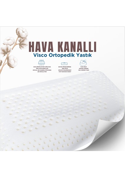 Pamuk Kılıflı Medium Visco Ortopedik Yastık, Kahverengi, 60X40X13 cm