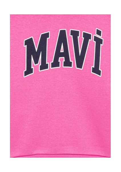 Çocuk Mavi Logo Baskılı Kapüşonlu Pembe Sweatshirt 7610035-70982