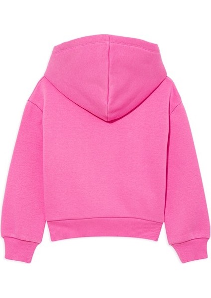 Çocuk Mavi Logo Baskılı Kapüşonlu Pembe Sweatshirt 7610035-70982