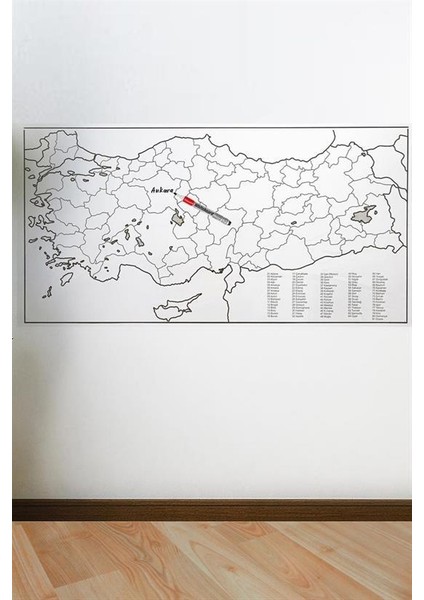 Yazılabilir Türkiye Haritası Manyetik Duvar Stickerı 110 x 56 cm (4172)