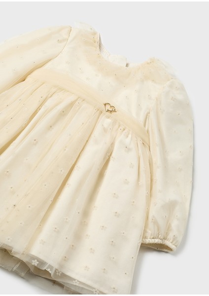 2907 Kız Bebe Krem Tül Elbise